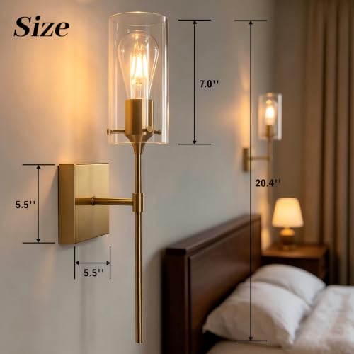 Image of Battery Operated Wall Sconce Set of 2,Dimmable 3 Colors,Gold | Rechargeable Wall Lights with 8000mAh Dimmable Bulbs and Remote, Wireless Wall Lamps for Bedroom Living Room Hallway Decor