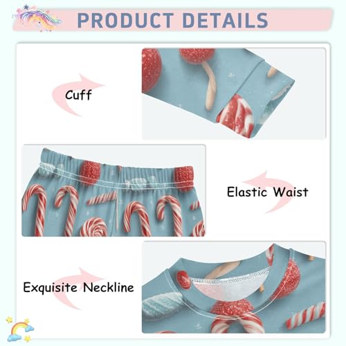 Pajama Sets Long Sleeve Candy Canes and Lollipops Soft Comfy Sleepwear 2 Piece PJS 3-8T4