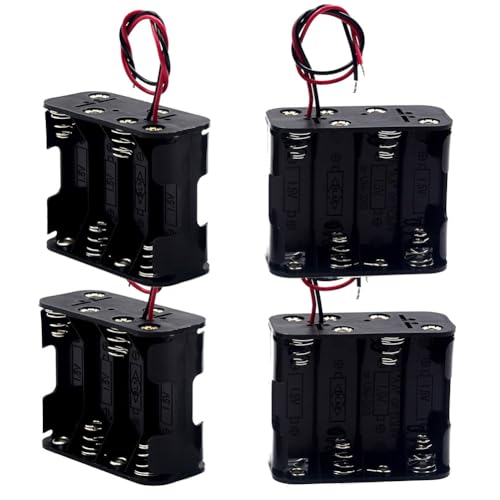 JWISLAND (Pack of 4) 8 AA Battery Holder Case Box, 12V Volt Total 8 AA Battery Holder w/Wires-Double...