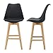 [en.casa] Set di 2 Sgabelli da Bar 2 Sedie Alta con Gambe di Legno Massello di Faggio con Poggiapiedi Seduta Imbottita Cucina/Bar/Ristorante - Nero