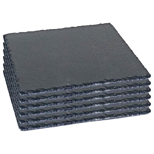 Tradineur - Pack de 6 Platos de Pizarra Cuadrado, Bandeja para hosteleria, Servicio y degustación, Canto rústico, Tabla de Piedra Natural para Servir Aperitivos - 30 x 30 cm