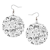 Pendientes redondos de cuero para niños, diseño de videojuegos, color para el día de San Valentín, festivales, actividades, moda para mujer, talla única, Cuero sintético