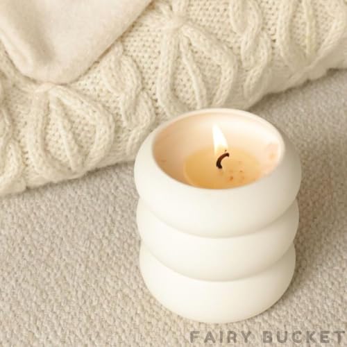 Image of Minimalist Stacked Jar Scented Candle with Lid & Tray - Aesthetic Decorative Aroma Candle for Home Decor, Bedroom, Living Room, Relaxation & Gifting (White)