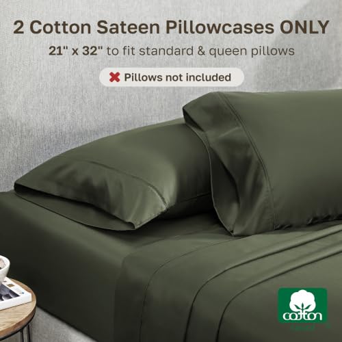 Image of California Design Den Pillow Cases Queen Size Set of 2-400 Thread Count, 100% Cotton Sateen, Soft and Breathable Queen /Standard Pillow Cases - Forest Green