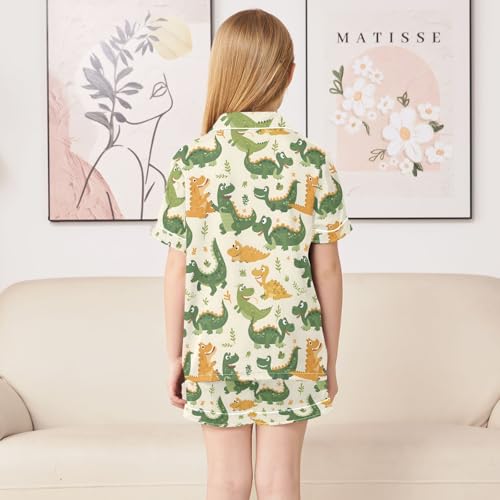ALAZA Cartoon Green Crocodile Leaf Satin Pajamas Set Short Sleeve Button Down Sleepwear Summer Pjs 2 Piece4