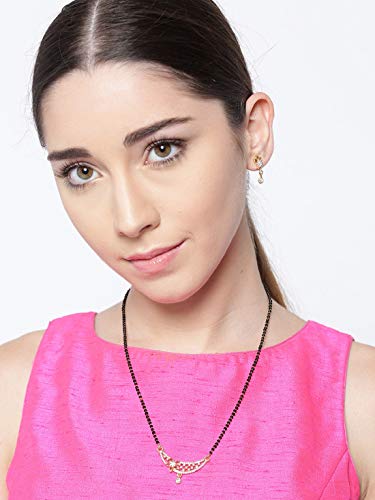 American Diamond Floral Mangalsutra Earrings Combo