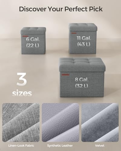 SONGMICS Storage Ottoman, Set of 2, Storage Bench, Footrest, Bed End Stool, for Living Room, Bedroom, 30 x 30 x 30 cm, Light Grey LSF028G42