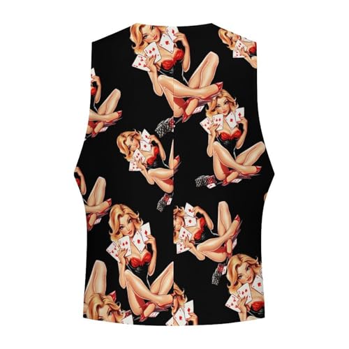 Aces Playing Cards Pinup Girl Men's Suit Vests Dress Vest V-Neck Waistcoat Slim Business Formal with Pocket 5