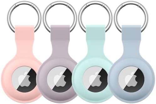 4 Pack Airtag Case Holder for Apple Air Tag, Airtag Case with Anti-Lost Keychain, Silicone Protective Cover for Kids' Backpacks, Dog Collars, Luggage, Multi-Color Protective AirTag Accessories