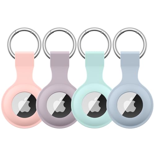 4 Pack Airtag Case Holder for Apple Air Tag, Airtag Case with Anti-Lost Keychain, Silicone Protective Cover for Kids' Backpacks, Dog Collars, Luggage,