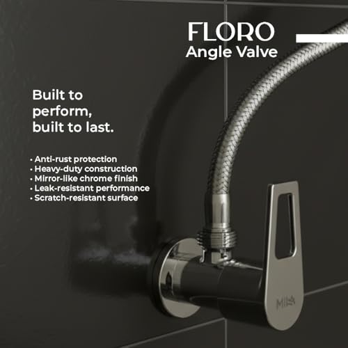 Image of Mila Floro Brass Angle Valve with Wall Flange | Mirror Chrome Finish | Quarter Turn Cartridge | inch BSP Male Thread Inlet & Outlet | Durable, Leak-Proof, Multi-Purpose| 10-Year Warranty