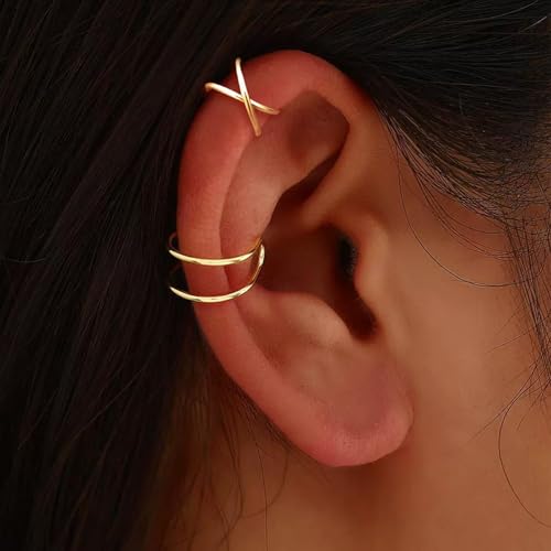 Ear Cuff Earrings for Women Christmas Stocking Stuffers Dainty Gold Ear Cuff Non Pierced Clip on Cartilage Earring Set Stacks Trendy Stuff Jewelry Gifts4