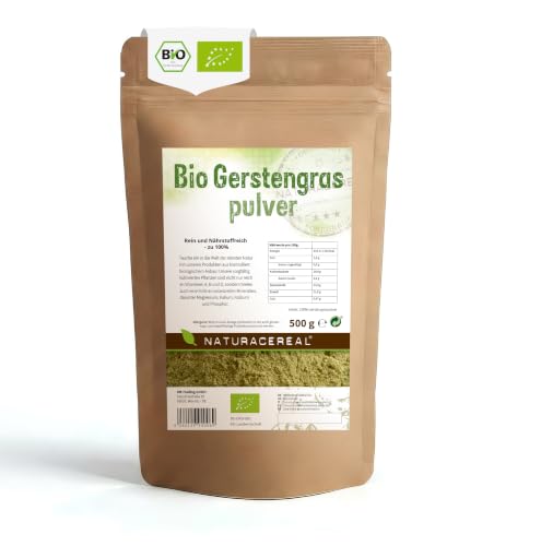Bio Gerstengraspulver 500g | Naturacereal | Rohkostqualität | Laborgeprüft | Aus deutschem Anbau | Reich an Vitaminen Mineralien & Chlorophyll | Vegan glutenfrei