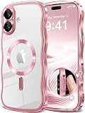 Picture of GVIEWIN for iPhone 17 Case [Compatible with MagSafe][Upgraded Full Camera Protection][Cute Wave Frame] Glossy Slim Shockproof Protective Magnetic Phone Case for iPhone 17 6.3'', Clear/Pink