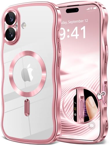 Coque iPhone 17 compatible MagSafe GVIEWIN rose transparente ondulée de 6,3 pouces