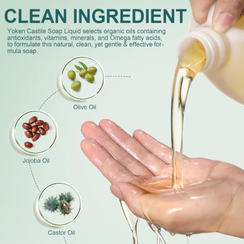 Image of Yoken Pure Castile Liquid Soap 128 Oz Unscented Body Wash Dishes with Pump | No Fragrance Vegan Natural Laundry Dishes Mild Sensitive Skin Travel Camp Soaps Body Bath Hand Wash Bulk Size Refill 3.8 L