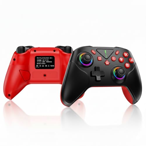 Switch�Ή� ���C�����X�R���g���[���[�y9�FRGB���C�g���ځz �w�ʃ{�^�����}�N���@�\ TURBO�A�� HD�U�� �W���C�����z�[���Z���T�[���� 1000mAh�o�b�e���[ �v���R�� Switch2/1/Android/iOS/PC�Ή�