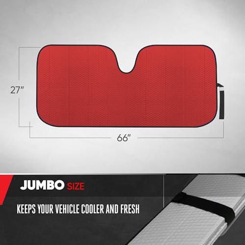 Image of Motor Trend - AS-312-RD Front Windshield Sun Shade - Jumbo Accordion Folding Auto Sunshade for Car Truck SUV - Blocks UV Rays Sun Visor Protector - Keeps Your Vehicle Cool - 66 x 27 Inch (Red)