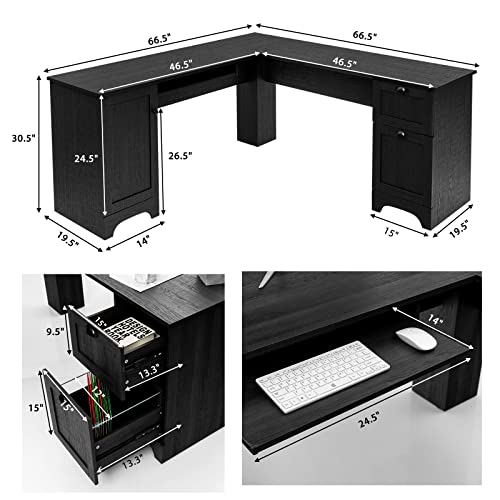 Tangkula L Shaped Office Desk, 66.5 Inches Corner Computer Desk With Storage Drawers & Cabinet, Home Office Desk With Pull-Out Keyboard Tray, Space-Saving Computer Workstation #TOP4