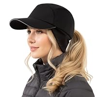 TOP-EX Damen Winter mütze mit Ohrenklappen wasserdicht Women Beanie Hat Pferdeschwanz Baseball Cap Schirm Running Basecap Big Kopf Fleece Reflektierend M Schwarz