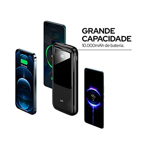 WB Carregador portátil, Power Bank Magni 10000 Mah USB-A 2 entradas, led indicativo de bateria, comp