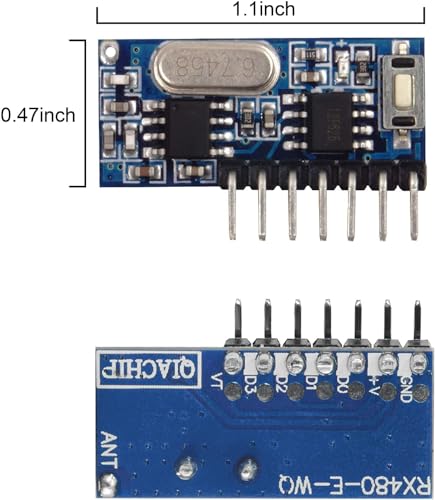 Image of ROBOWAY 433MHz Wireless Remote Control Switch Mini Receiver Built-in Learning Code 1527 Decoding 4 Channel Output with 656 FT Long-Distance Remote Control 4-Button Transmitter White