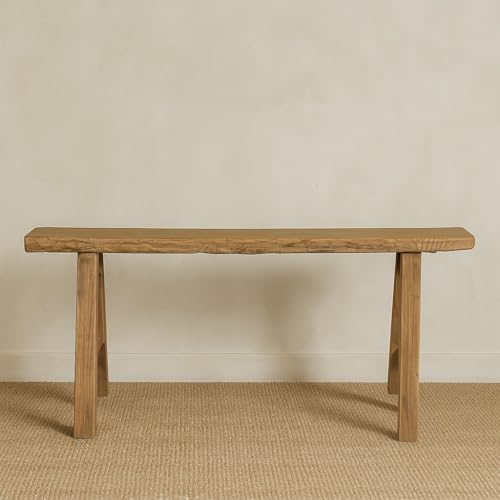 Image of Artissance Rustic Natural Wood Noodle Bench, Long Wooden Entryway Bench, Weathered Farmhouse Indoor Outdoor Seating, End of Bed or Dining Room Bench Decor