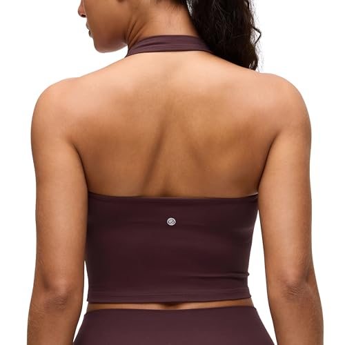 Image of CRZ YOGA Butterluxe Halter Crop Tank Tops | Light Support, Removable Pads, Yoga, Extremely Soft, Open Back, Longline Sports Bras for Women