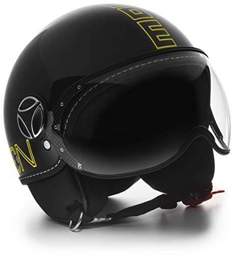 CASCO MOMO FIGHTER FGTR GLAM NERO LUCIDO OUTLINE GIALLO TAGLIA XS