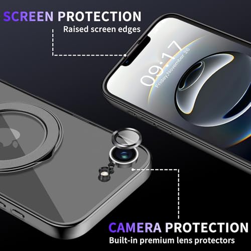 Image of Magnetic for iPhone 16E /17E Case with Invisible Stand[Compatible with MagSafe][Full Camera Lens Protector][Military Drop Protection] Shockproof Not Yellowing Clear Slim Soft for Women Men