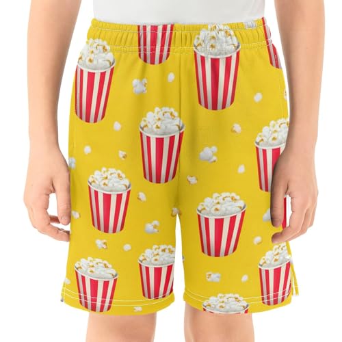 J JOYSAY Popcorn Bucket Yellow Boys Athletic Shorts Kids Youth Casual Shotrs with Pockets Elastic Waistband2
