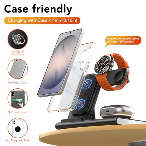 Wireless Charger for Samsung Charger (Foldable & Nightlight),3 in 1 Charging Station for Samsung S26 Ultra/S25/S24/S23/S