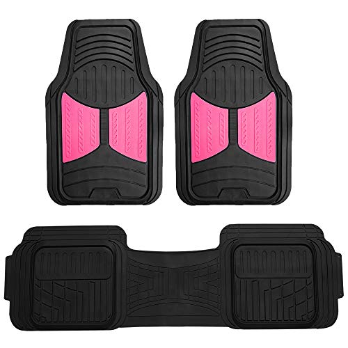 Automotive Floor Mats Pink Universal Fit All Season Protection Heavy Duty Rubber fits Most Cars, SUVs, and Trucks, Trim to Fit FH Group F11513PNK