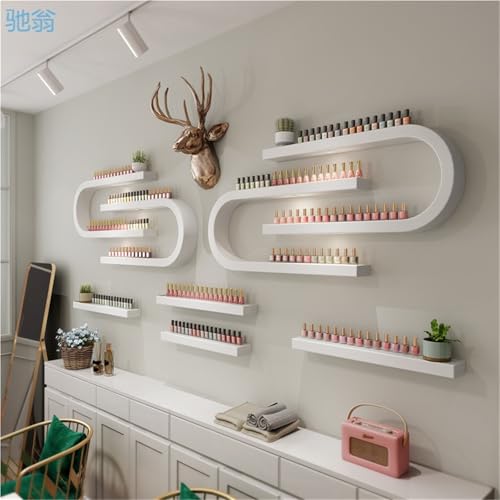 Estante de pared para esmalte de uñas, estante de almacenamiento de cosméticos en forma de U, tablero de fibra de alta densidad, ideal para salones de uñas y tiendas de belleza, 2 piezas
