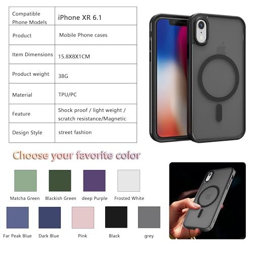 Image of Magnetic iPhone XR case,Compatible with Magsafe, Military-Grade Protection,Slim Translucent Matte Shockproof with Anti-Scratch Anti-Fingerprint Phone Cover (Black, iPhone XR)