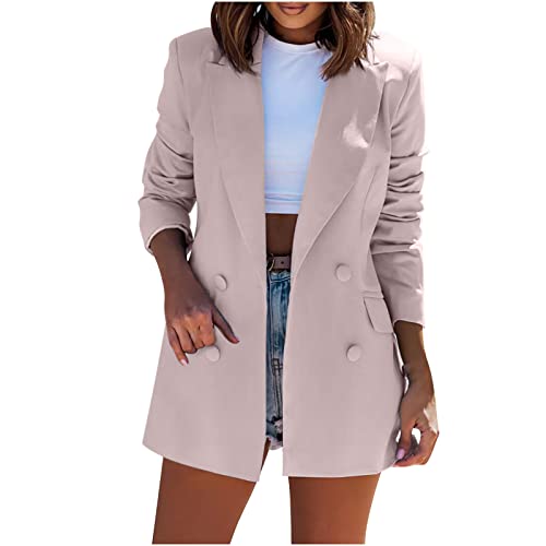 Blazers Jacket for Women UK Clearance Ladies Solid Lapel Blazer Suit Long Sleeve Elegant Coat Pockets Cardigan Tops Plus Size Casual Work Wear Business Office Formal Outwear Suits Beige