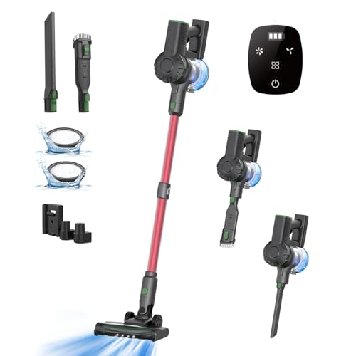 V9PRO Cordless Stick Vacuum Cleaner - 30Kpa Powerful Suction with Brushless Motor, Self Standing Design, 45 Mins Runtime, LED Display, 6 in 1 Lightweight Vacuum for Home Hard Floor (Red)