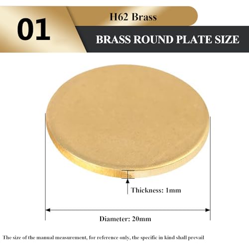 WSYCWG 4 Pcs H62 Brass Metal Round Sheet 1Mm Thick, Diameter 10-25Mm Suitable for Precision Engineering,Diameter 20mm