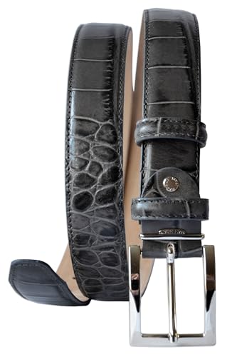 Image of Men's Italian Crocodile Embossed Leather Belt | Genuine Italian leather. Refined crocodile embossed texture. 35mm (1.38 inch) dress width. Handmade in Italy. Gift boxed.