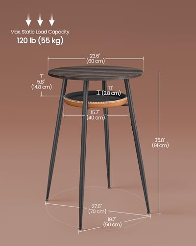 Image of VASAGLE EKHO Collection - Bar Table with Storage, Round High Pub Table, Synthetic Leather with Stitching, Mid-Century Modern, Kitchen Home Bar, Living Room, Easy Assembly, Ash Brown and Caramel Brown