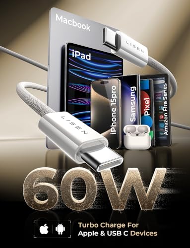 LISEN USB C Kabel Kurz 2m, 2 Stück PD 60W Schnellladekabel Und Datenkabel Nylon Typ C für iPhone 16/16 15 Pro/15 Pro Max Samsung Galaxy… – Ansicht 2