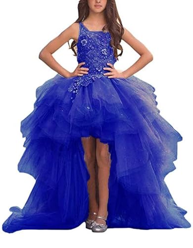 High Low Flower Girl Dresses 2025 Laces Appliques Tulle Communion Dress Ball Gown LU140