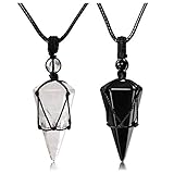 PESOENTH Obsidian Necklace Clear Quartz Crystal Dowsing Pendulums Divination Healing Necklaces Cord Adjustable,Natural Gemstone Hexagonal Pointed Cone Reiki Chakra Pendant