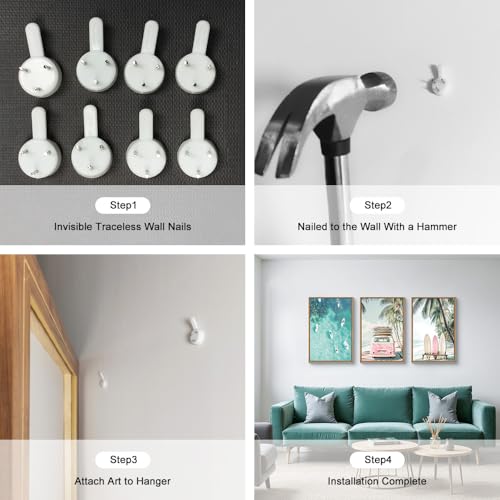 HOURIA Summer Surfboard Beach Framed Canvas Wall Art Set,Modern Ocean Surfing Seascape Wall Decor,Coastal Bus Coconut Tree Wall Painting,Nature Botanical Art Prints for Living Room, Bedroom-24 x36 x3 - Image 6