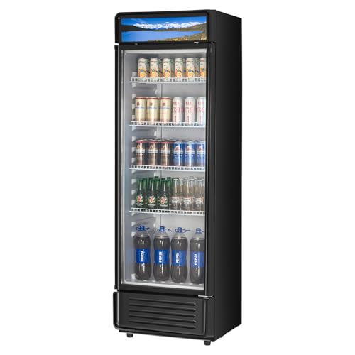 Image of VEVOR Commercial Merchandiser Refrigerator, 13.3 CU.FT Glass Door Display Refrigerator, Beverage Cooler Merchandiser with Adjustable Shelves, Soft LED Light, Customizable Lightbox, Black