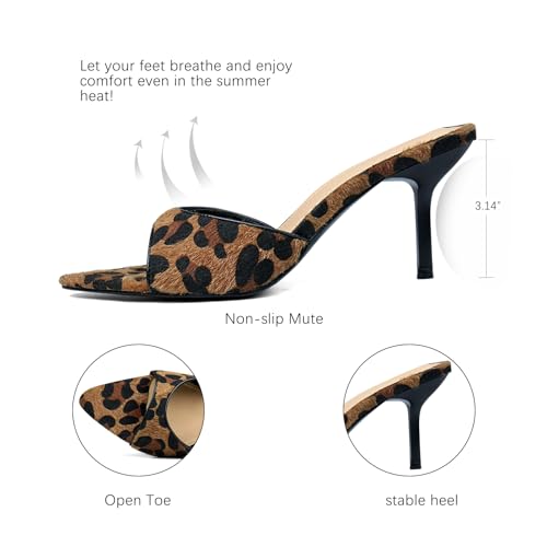 Image of QIV Leopard Kitten Heels Pointed Toe Mule Heels for Women Open Toe Kitten Heel for Party Dressy Wedding