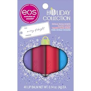 eos Holiday Lip Balm Gift Set, Sugar Plum Spritz, Iced Sugar Cookie, Candy Apple, Candy Cane Swirl, Limited Edition Lip Care, Stocking Stuffers, Natural Shea Butter, 0.14 oz, 4-pack