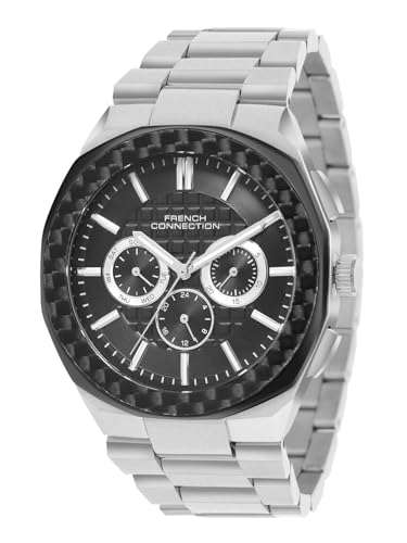 Image of French Connection Textured Black Round Dial with IP Stainless Steel Metal Strap Multifunction Watch - for Mens FCH27BSM
