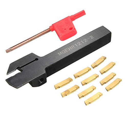 KATSU Portaherramientas de Corte de Partición de Torno de Insertos Indexables con 10 Insertos MGEHR1212-2 y MGMN200 Insertos para Acero Semiacabado y Acabado 111102