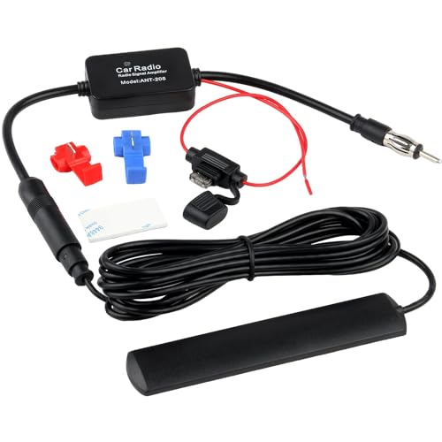 Antenne Autoradio avec Amplificateur de Signal, Antenne Voiture Universelle 12V FM/AM avec Fiche DIN, Amplificateur Signal FM pour Autoradios 25–30 DB, pour Véhicule SUV Camping, 3 Mètres Câble